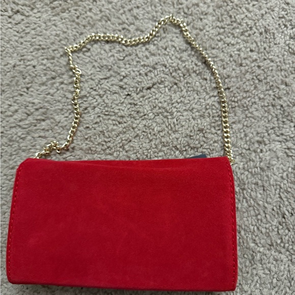 NWT VANESSA WILLIAMS GENUINE SUEDE CLUTCH RED GOLD CHAIN STRAP - Picture 5 of 6